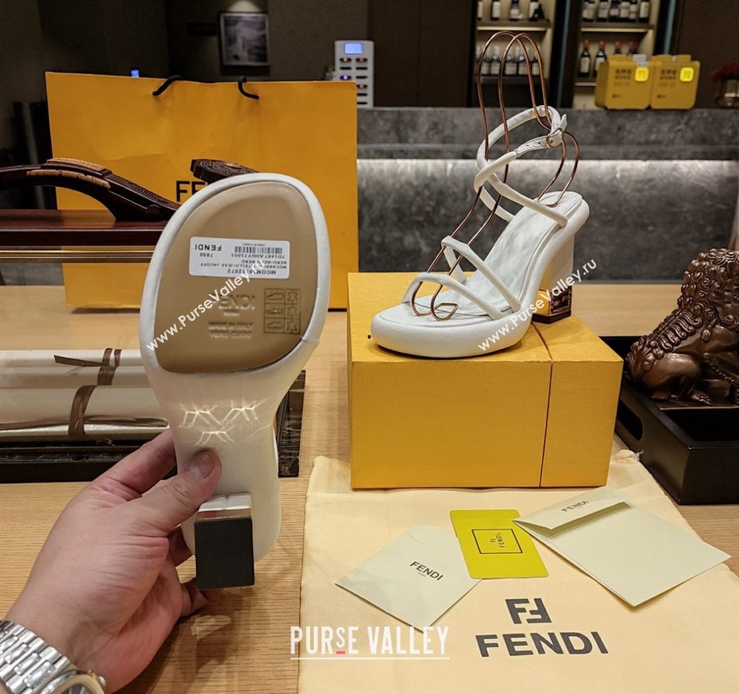 Fendi high-heeled 9cm Nappa Leather Baguette Sandals White 2024 (modeng-24032277)