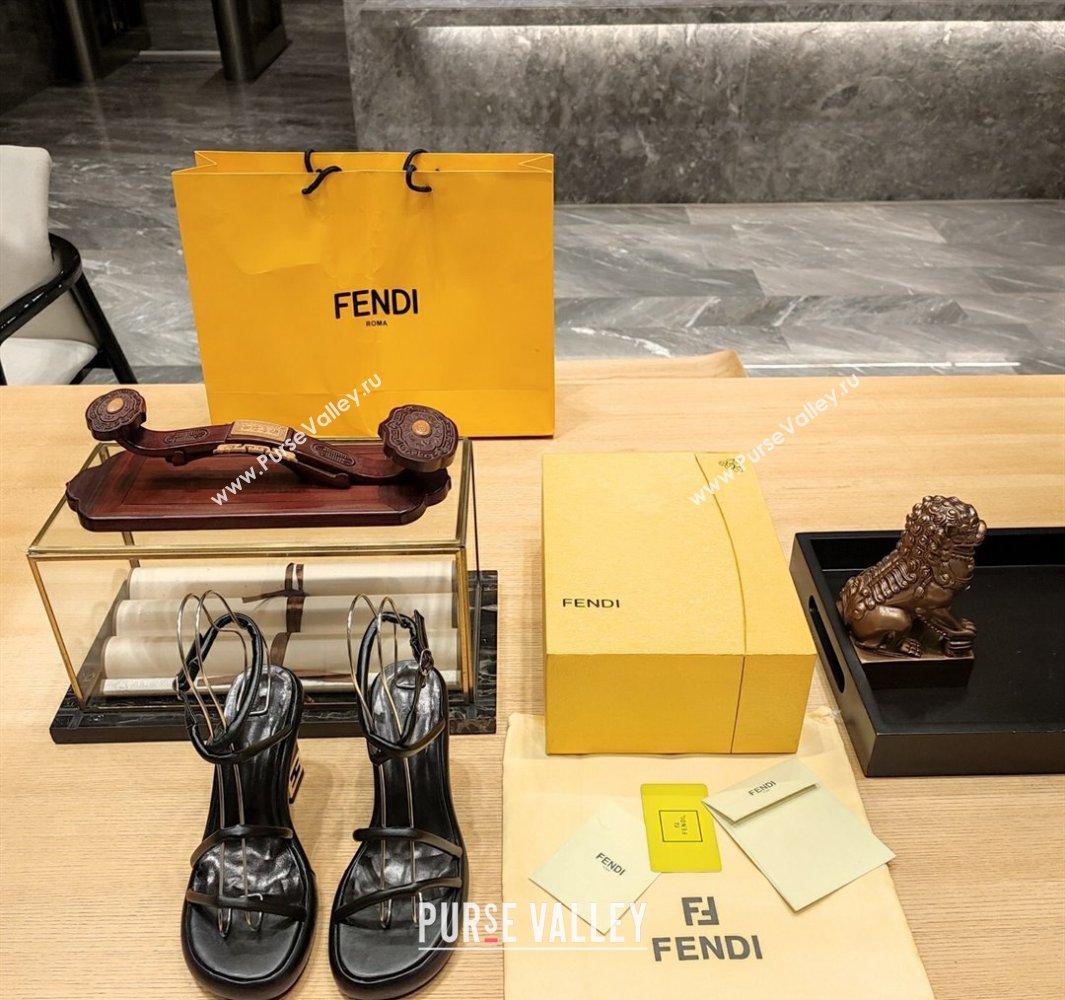 Fendi high-heeled 9cm Nappa Leather Baguette Sandals Black 2024 (modeng-24032276)