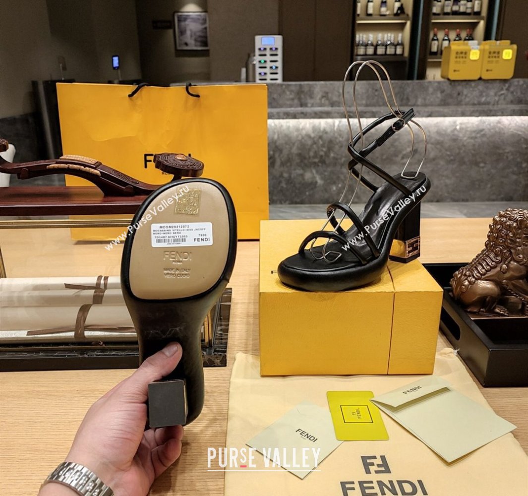 Fendi high-heeled 9cm Nappa Leather Baguette Sandals Black 2024 (modeng-24032276)