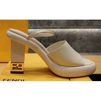 Fendi high-heeled 9cm Nappa Leather Baguette Slide Sandals Creamy 2024 (modeng-24032273)