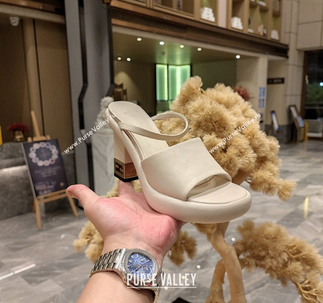 Fendi high-heeled 9cm Nappa Leather Baguette Slide Sandals Creamy 2024 (modeng-24032273)