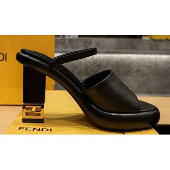 Fendi high-heeled 9cm Nappa Leather Baguette Slide Sandals Black 2024 (modeng-24032271)