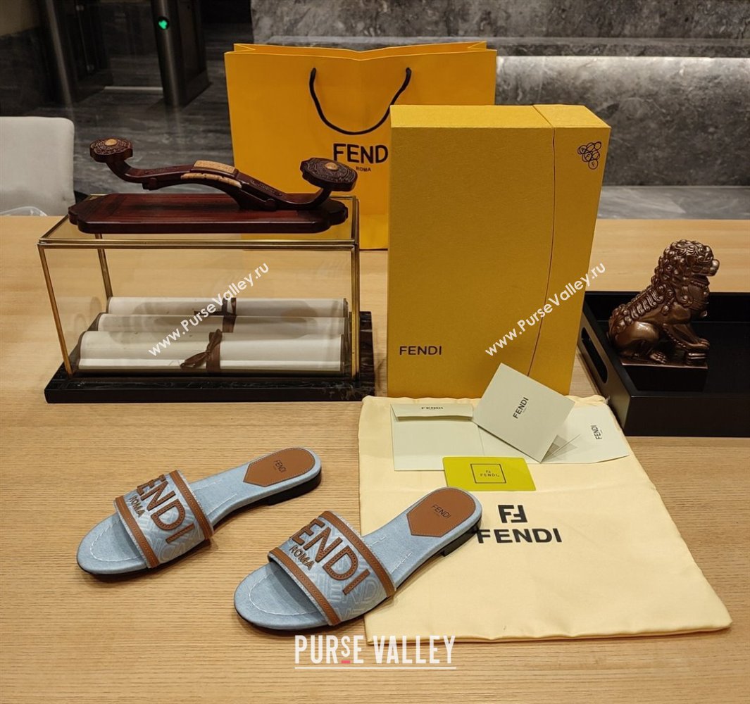 Fendi Signature embroidered-logo Slides Blue 2024 (modeng-24032058)