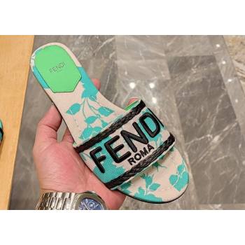 Fendi Signature Slides in canvas Green with all-over floral print 2024 (modeng-24032055)