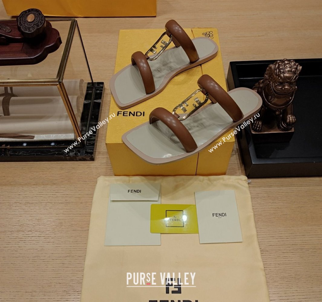 Fendi Leather OLock Slides Brown 2024 (modeng-24032266)