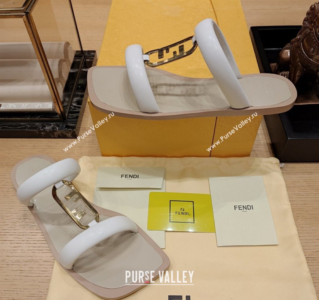 Fendi Leather OLock Slides White 2024 (modeng-24032265)