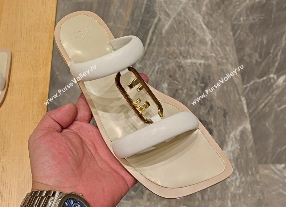 Fendi Leather OLock Slides White 2024 (modeng-24032265)