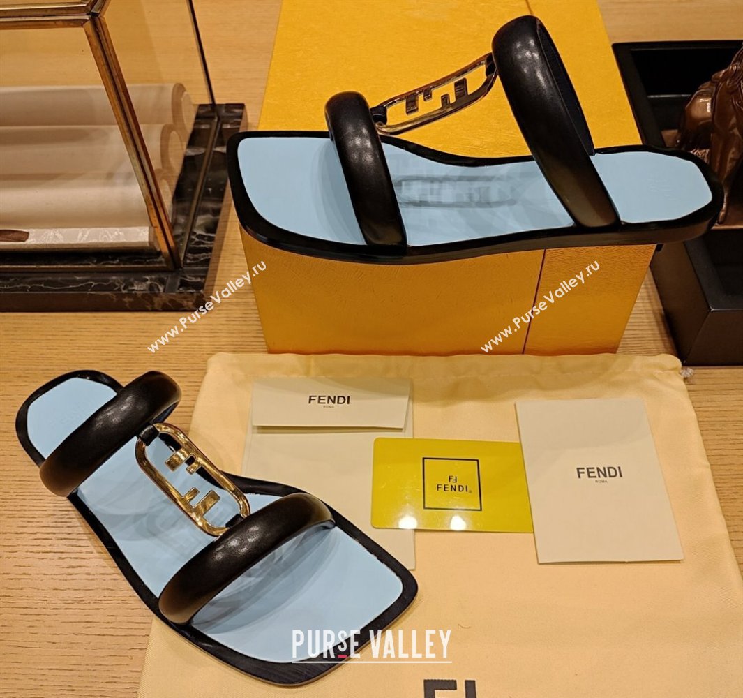 Fendi Leather OLock Slides Black 2024 (modeng-24032264)