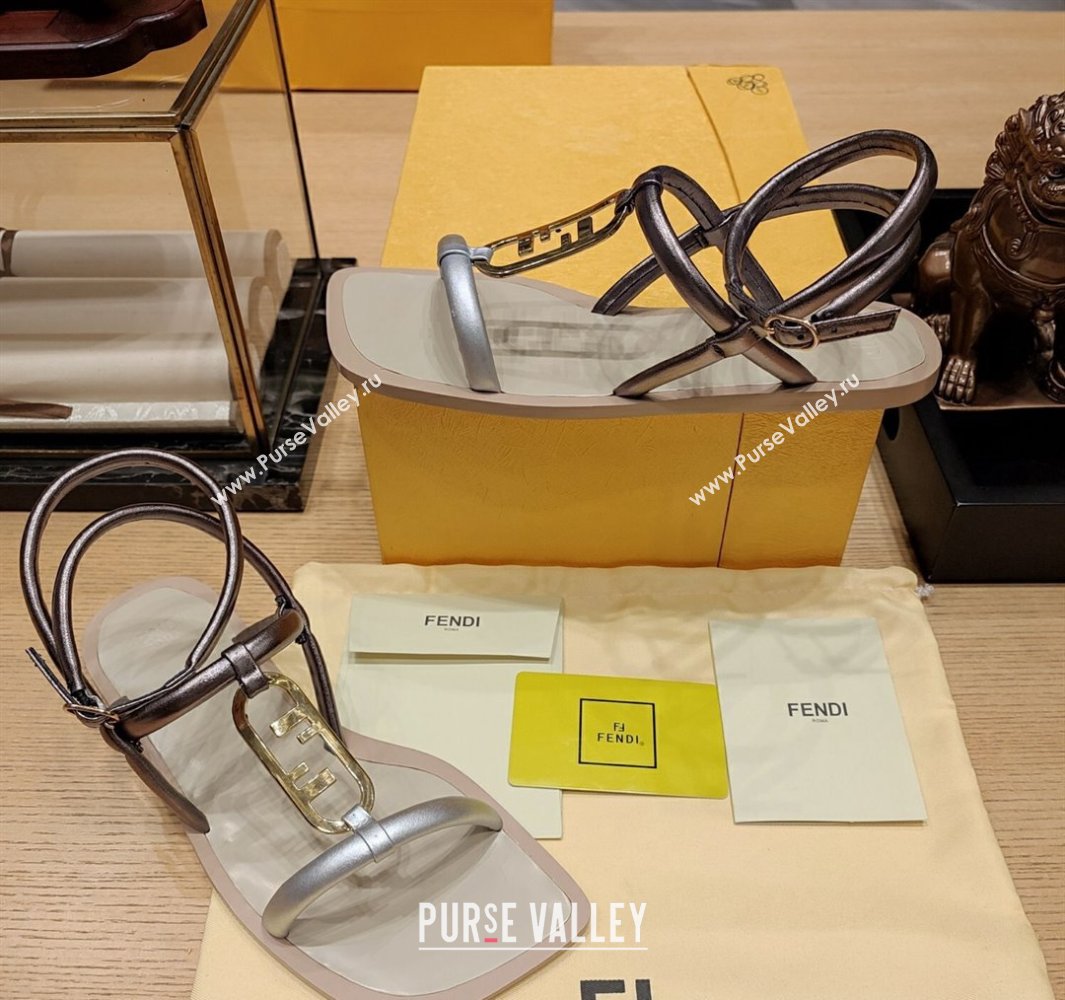 Fendi Leather OLock Sandals Silver 2024 (modeng-24032259)