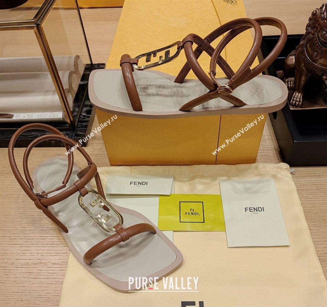 Fendi Leather OLock Sandals Brown 2024 (modeng-24032258)