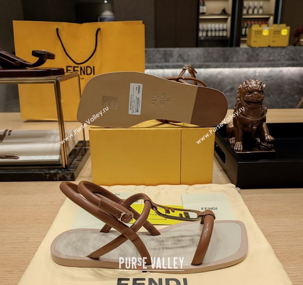 Fendi Leather OLock Sandals Brown 2024 (modeng-24032258)