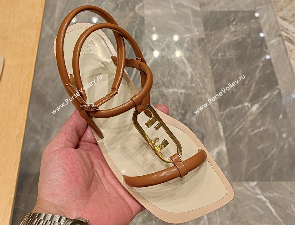 Fendi Leather OLock Sandals Brown 2024 (modeng-24032258)