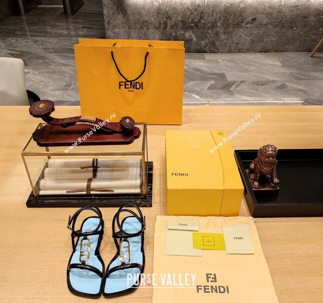 Fendi Leather OLock Sandals Black 2024 (modeng-24032256)