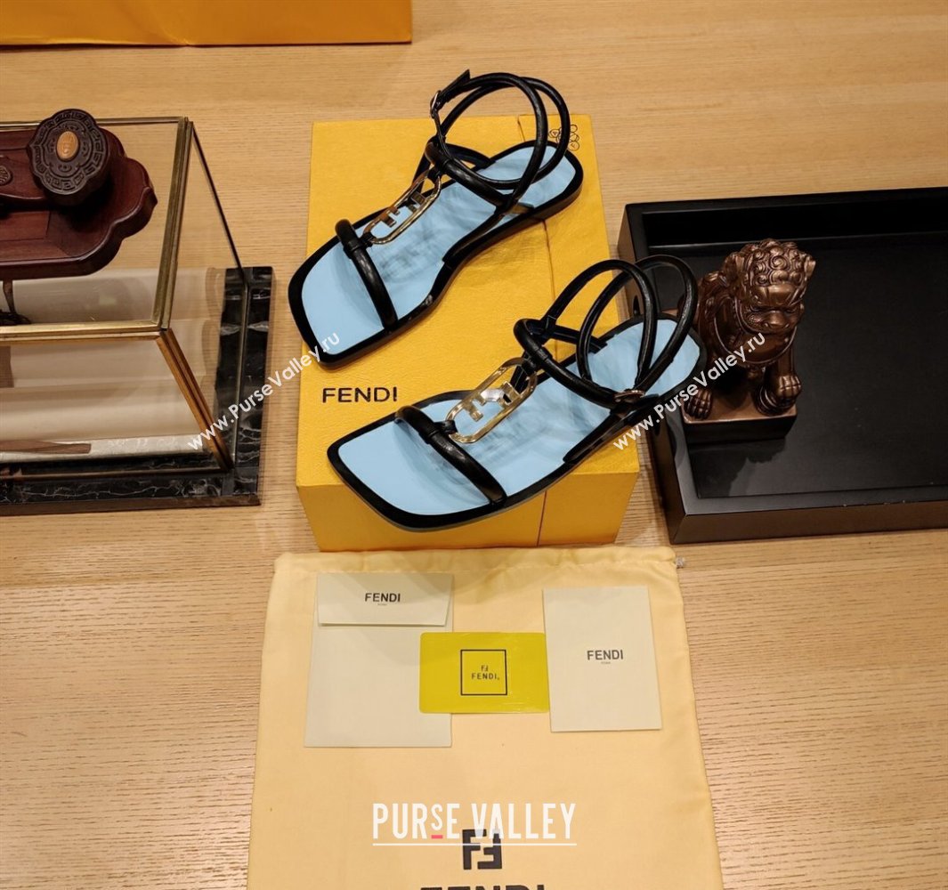 Fendi Leather OLock Sandals Black 2024 (modeng-24032256)