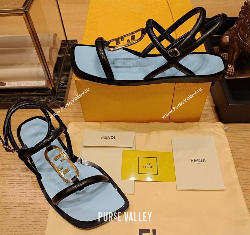 Fendi Leather OLock Sandals Black 2024 (modeng-24032256)