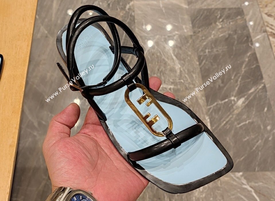 Fendi Leather OLock Sandals Black 2024 (modeng-24032256)