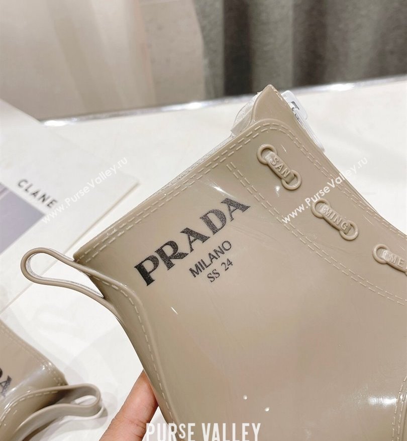 Prada PVC Rubber Rain Ankle Boots Beige with Zip 2024 (modeng-24031143)