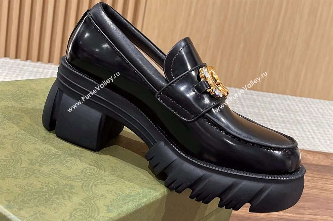 Gucci Interlocking G and Crystal lug sole loafers Black 2024 (kaola-24031112)