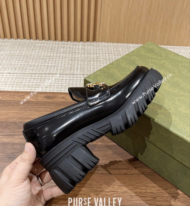 Gucci Interlocking G and Crystal lug sole loafers Black 2024 (kaola-24031112)