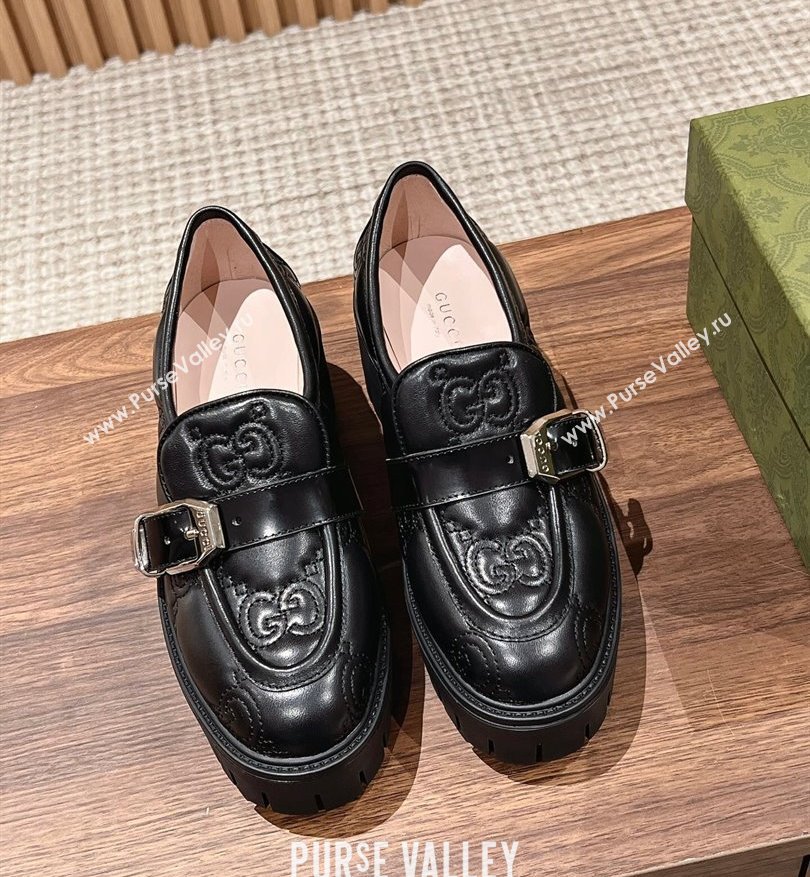 Gucci GG matelassé Buckle lug sole loafers Black 2024 (kaola-24031114)