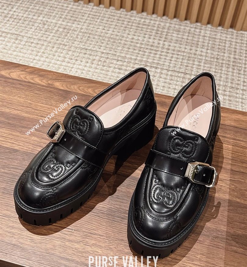 Gucci GG matelassé Buckle lug sole loafers Black 2024 (kaola-24031114)