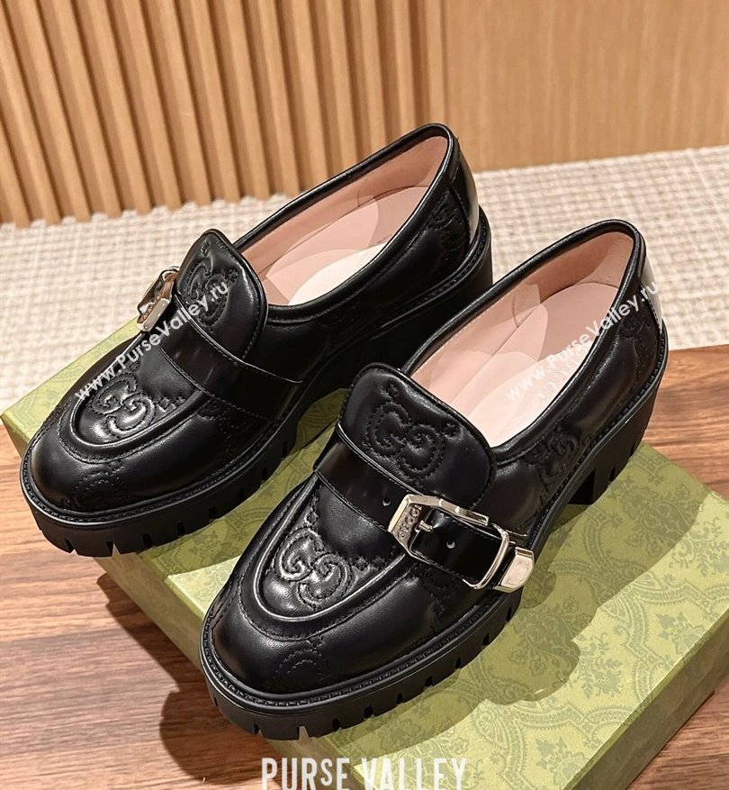 Gucci GG matelassé Buckle lug sole loafers Black 2024 (kaola-24031114)