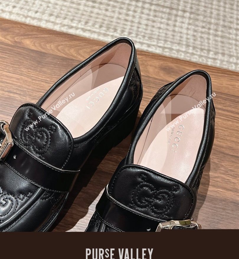 Gucci GG matelassé Buckle lug sole loafers Black 2024 (kaola-24031114)