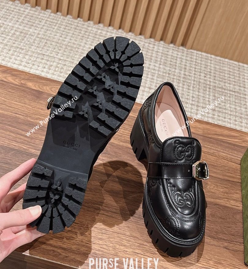 Gucci GG matelassé Buckle lug sole loafers Black 2024 (kaola-24031114)