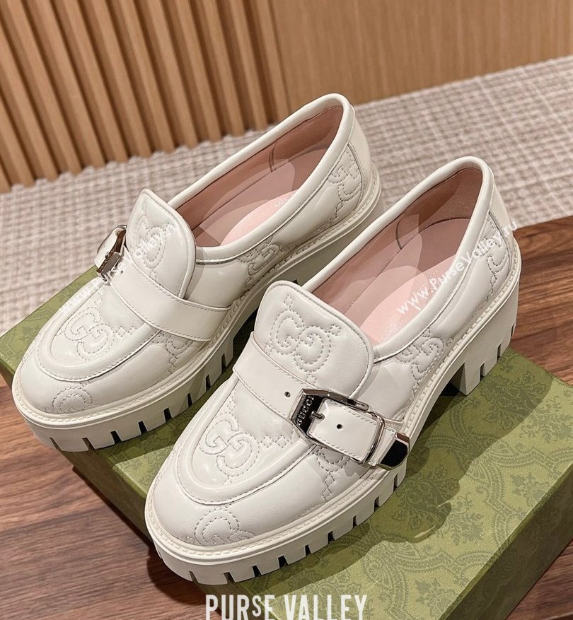 Gucci GG matelassé Buckle lug sole loafers White 2024 (kaola-24031115)