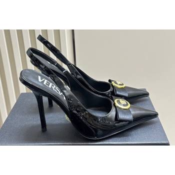 Versace Heel 10.5cm Gianni Ribbon High Slingback Pumps Patent Black 2024 (SS-24031108)