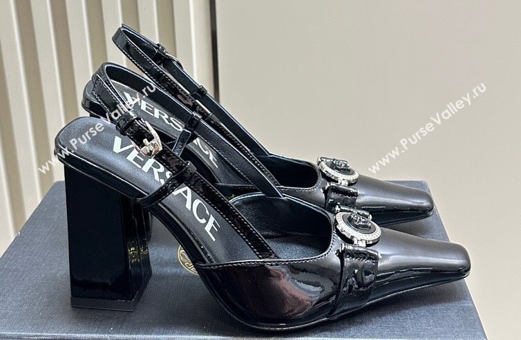 Versace Heel 10.5cm Medusa Buckle High Slingback Pumps Patent Black 2024 (SS-24031110)