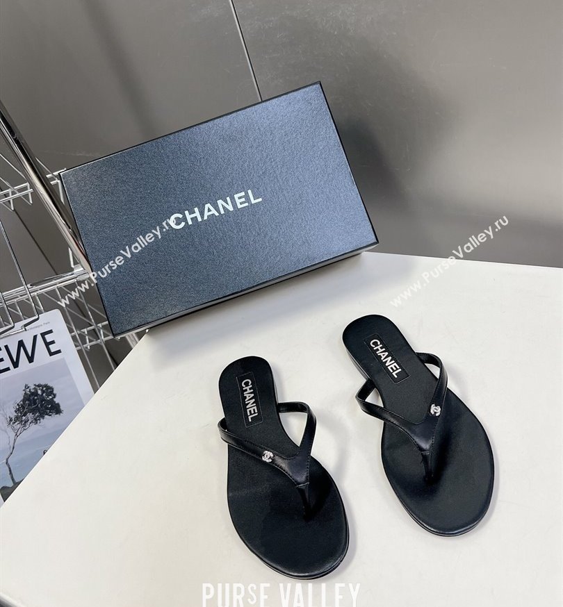 Chanel Crystal CC Logo Thong Sandals Calfskin Black 2024 (modeng-24031150)