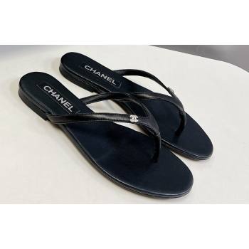 Chanel Crystal CC Logo Thong Sandals Calfskin Black 2024 (modeng-24031150)