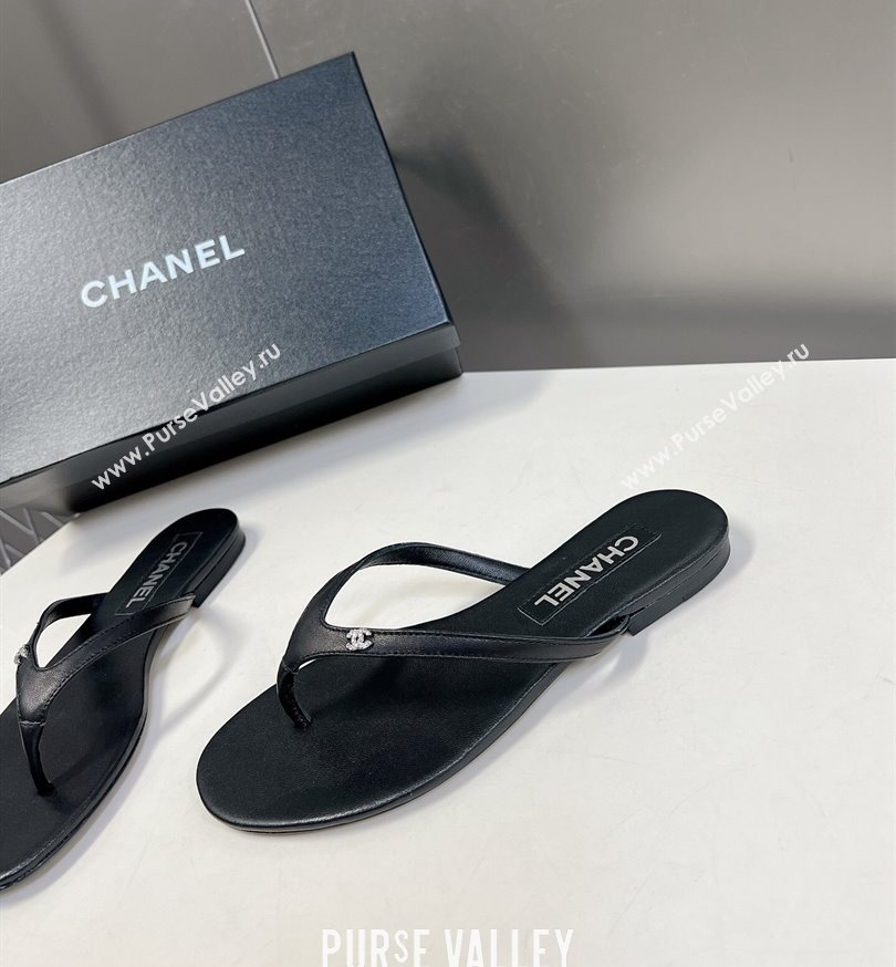 Chanel Crystal CC Logo Thong Sandals Calfskin Black 2024 (modeng-24031150)