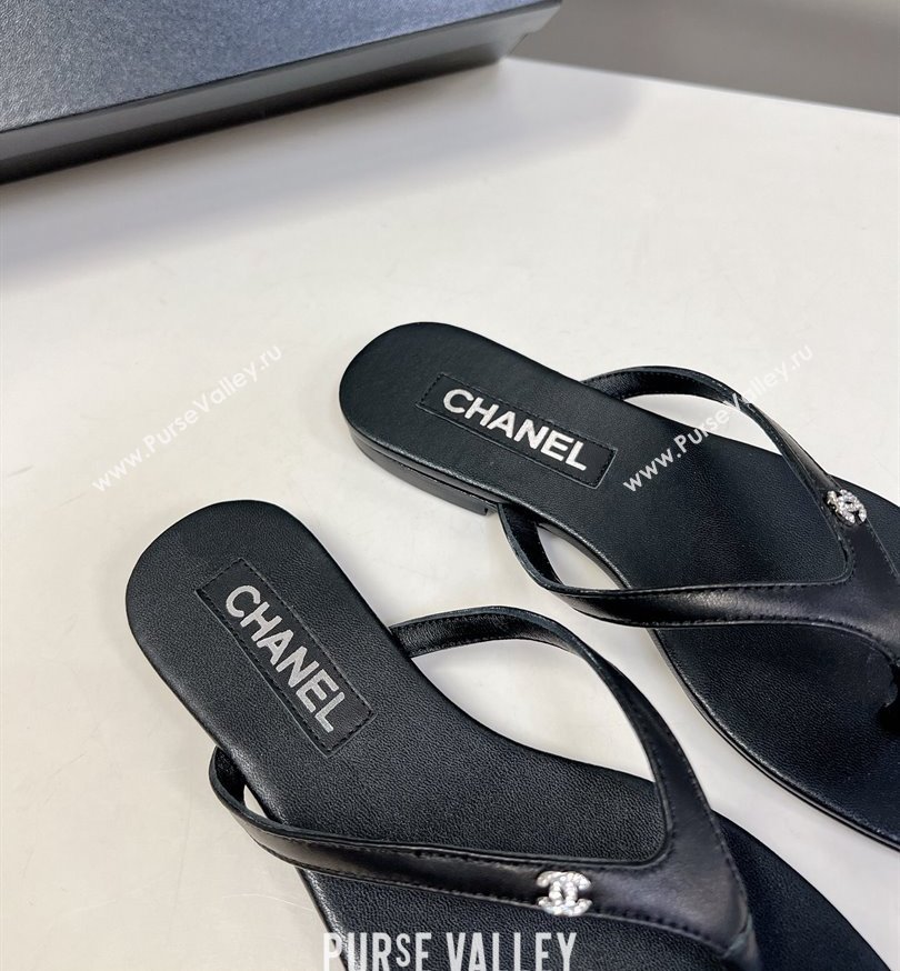 Chanel Crystal CC Logo Thong Sandals Calfskin Black 2024 (modeng-24031150)