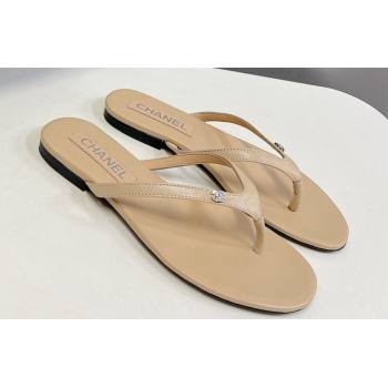 Chanel Crystal CC Logo Thong Sandals Calfskin Beige 2024 (modeng-24031151)