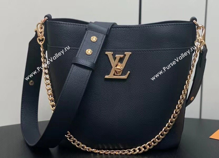 Louis Vuitton Grained calf leather Lock and Walk Bag M24006 Black 2024 (kiki-24031901)