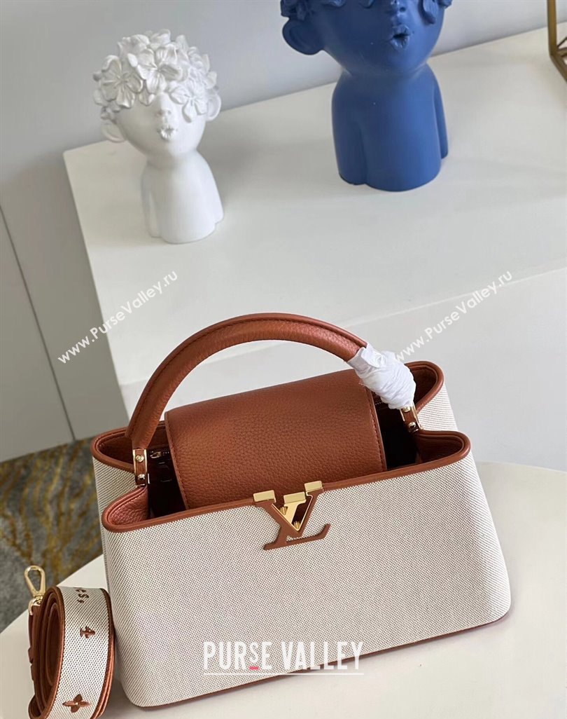 Louis Vuitton Taurillon leather and canvas Capucines MM Bag M59969 Brown (kiki-24031923)