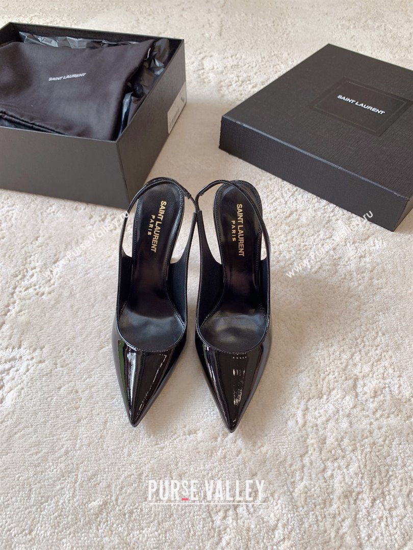 Saint Laurent Heel 10.5cm Opyum slingback Pumps in patent leather Black/Gold (modeng-24032203)