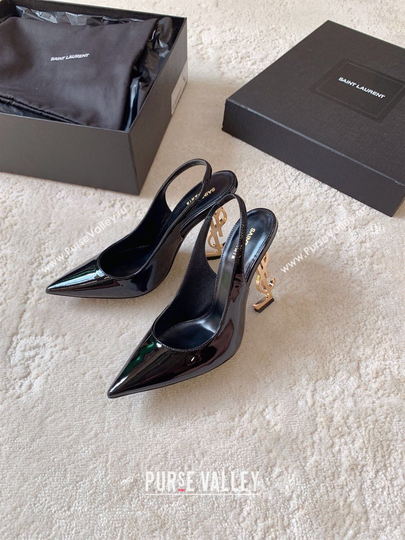 Saint Laurent Heel 10.5cm Opyum slingback Pumps in patent leather Black/Gold (modeng-24032203)