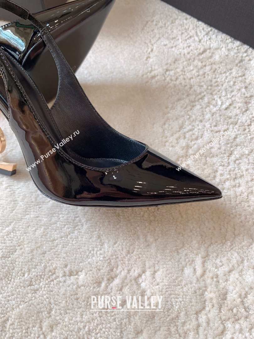 Saint Laurent Heel 10.5cm Opyum slingback Pumps in patent leather Black/Gold (modeng-24032203)