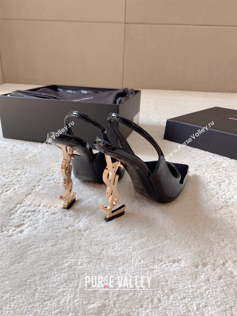 Saint Laurent Heel 10.5cm Opyum slingback Pumps in patent leather Black/Gold (modeng-24032203)