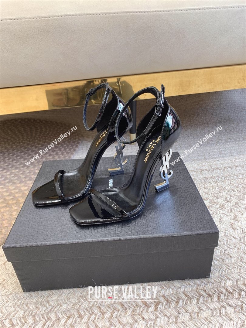 Saint Laurent Heel 10.5cm Opyum sandals in patent leather 557662 Black/Silver (modeng-24032226)