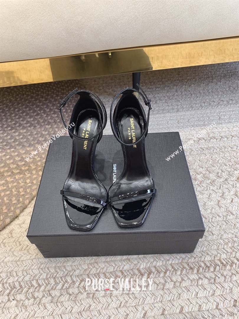 Saint Laurent Heel 10.5cm Opyum sandals in patent leather 557662 Black/Silver (modeng-24032226)