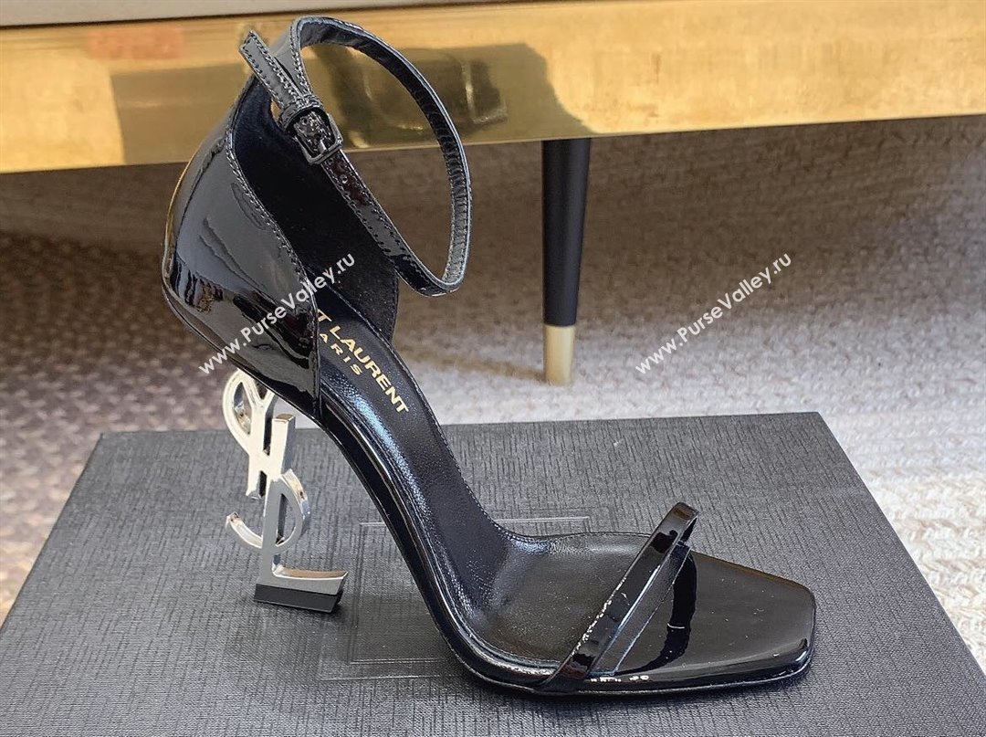 Saint Laurent Heel 10.5cm Opyum sandals in patent leather 557662 Black/Silver (modeng-24032226)