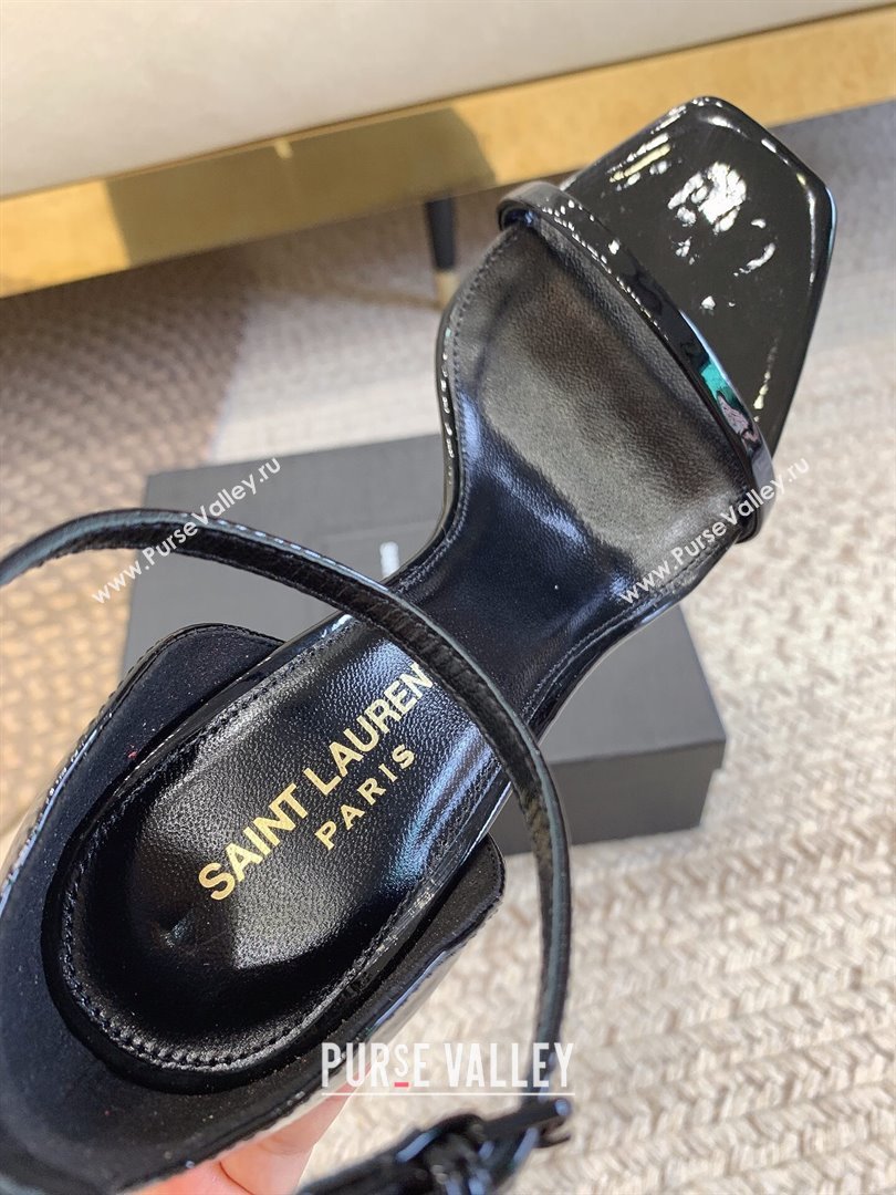 Saint Laurent Heel 10.5cm Opyum sandals in patent leather 557662 Black/Silver (modeng-24032226)