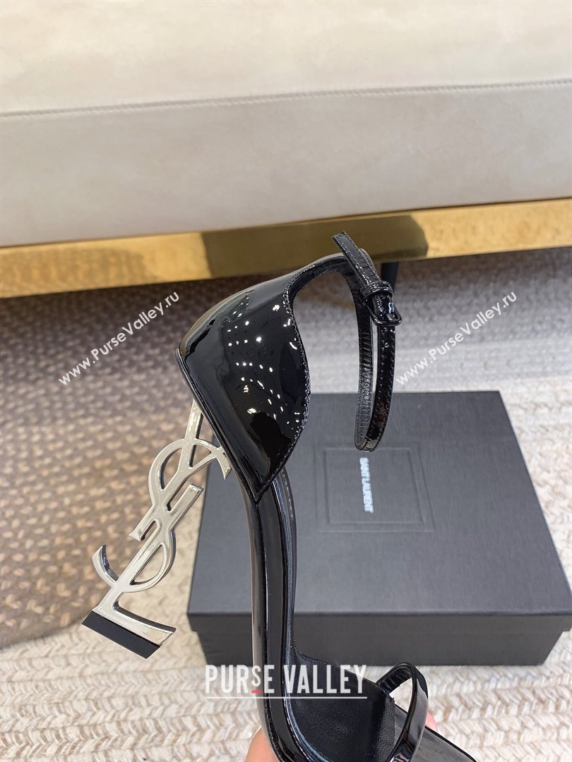 Saint Laurent Heel 10.5cm Opyum sandals in patent leather 557662 Black/Silver (modeng-24032226)