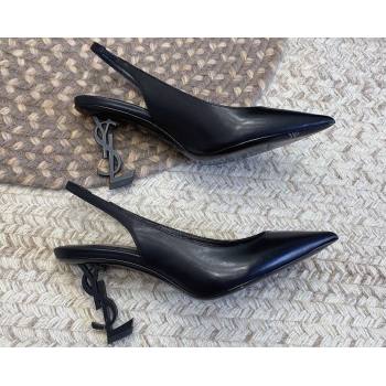 Saint Laurent Heel 8.5cm Opyum slingback Pumps in leather Black (modeng-24032217)