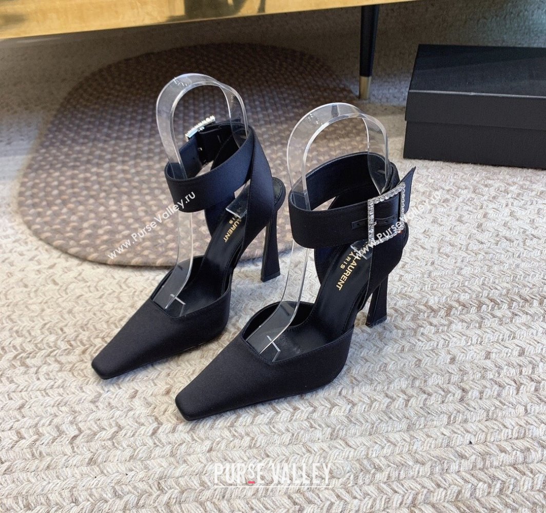 Saint Laurent Heel 10cm Fanny slingbacks in Satin Black 2024 (modeng-24032119)