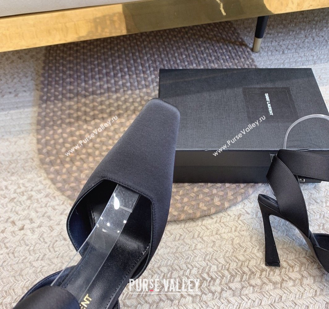 Saint Laurent Heel 10cm Fanny slingbacks in Satin Black 2024 (modeng-24032119)